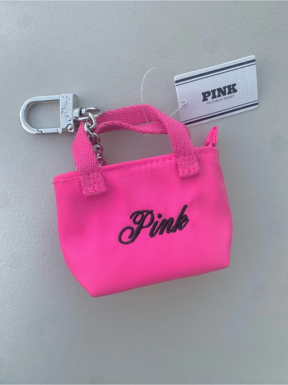PINK by Victoria's Secret Mini Hot Pink Tote Keychain
